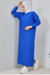 Fitilli Triko Elbise Saks Mavisi 2455 Fitilli Triko Elbise Saks Mavisi 2455