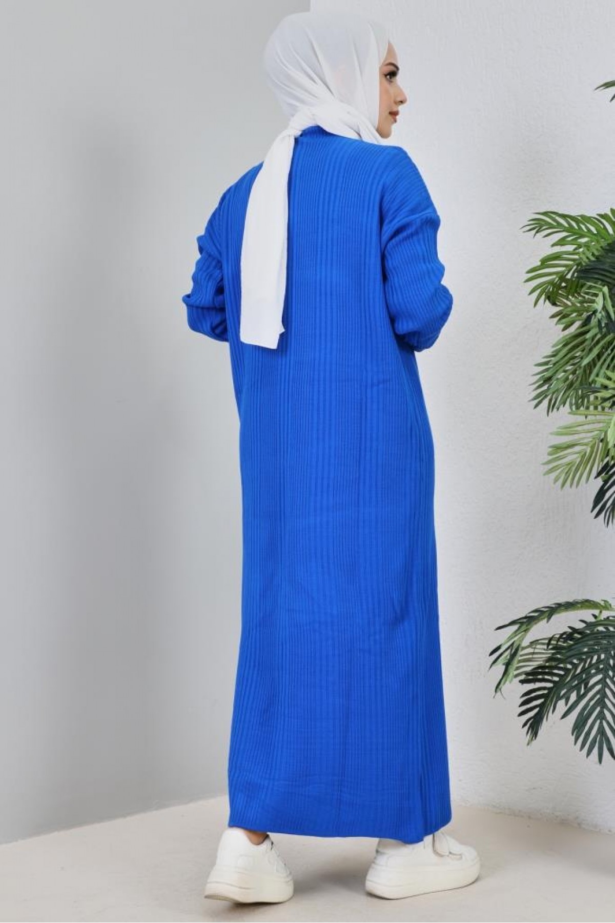 Fitilli Triko Elbise Saks Mavisi 2455 Fitilli Triko Elbise Saks Mavisi 2455