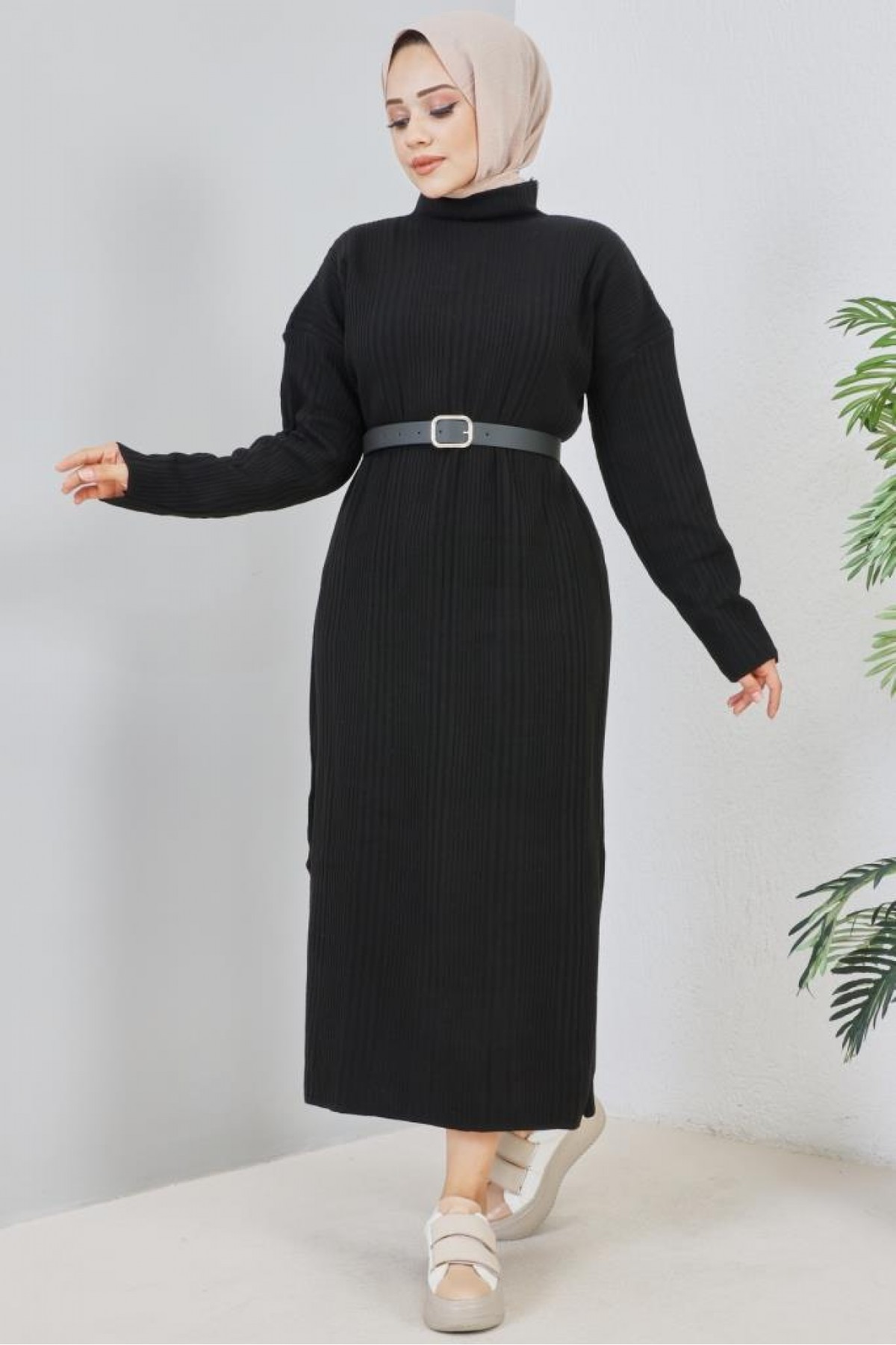 Fitilli Triko Elbise Siyah 2455 Fitilli Triko Elbise Siyah 2455