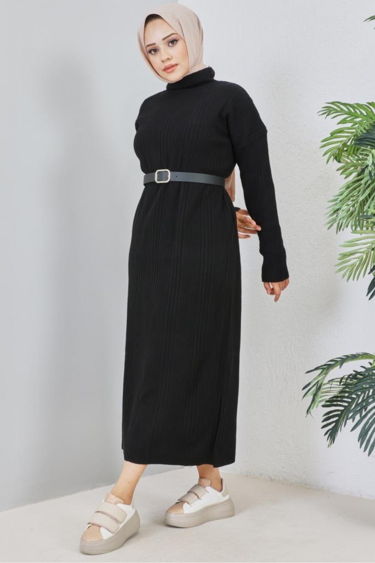 Fitilli Triko Elbise Siyah 2455 Fitilli Triko Elbise Siyah 2455