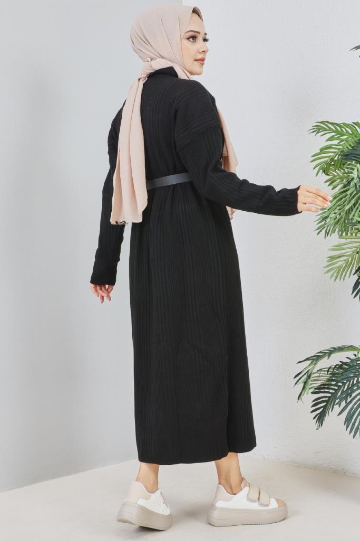 Fitilli Triko Elbise Siyah 2455 Fitilli Triko Elbise Siyah 2455