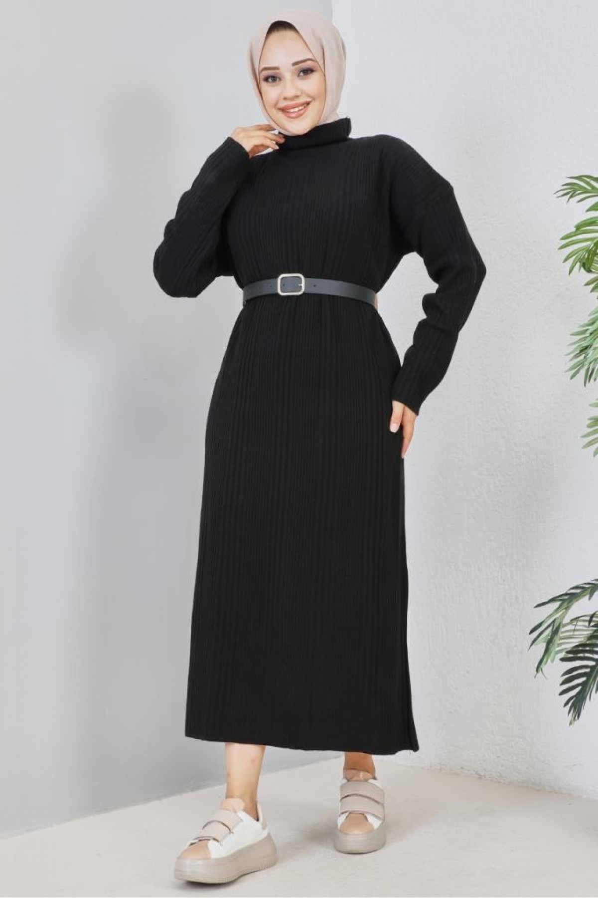 Fitilli Triko Elbise Siyah 2455 Fitilli Triko Elbise Siyah 2455