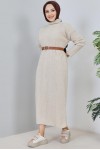 Fitilli Triko Elbise Taş Rengi 2455 Fitilli Triko Elbise Taş Rengi 2455