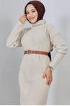 Fitilli Triko Elbise Taş Rengi 2455 Fitilli Triko Elbise Taş Rengi 2455
