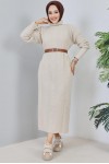 Fitilli Triko Elbise Taş Rengi 2455 Fitilli Triko Elbise Taş Rengi 2455