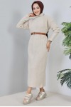 Fitilli Triko Elbise Taş Rengi 2455 Fitilli Triko Elbise Taş Rengi 2455