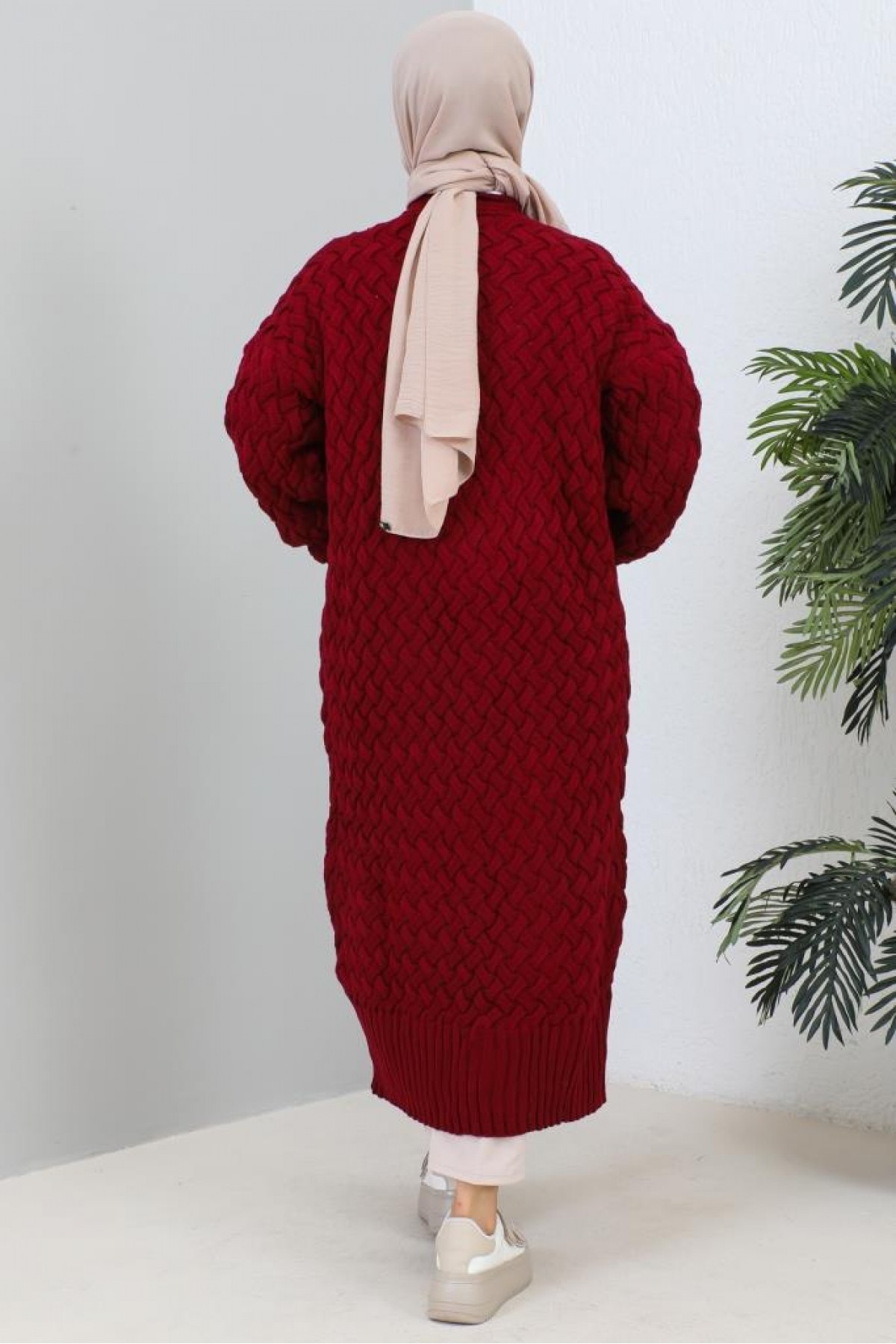 Örme Desenli Triko Hırka Bordo 2453 Örme Desenli Triko Hırka Bordo 2453