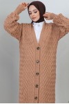 Örme Desenli Triko Hırka Camel 2453 Örme Desenli Triko Hırka Camel 2453