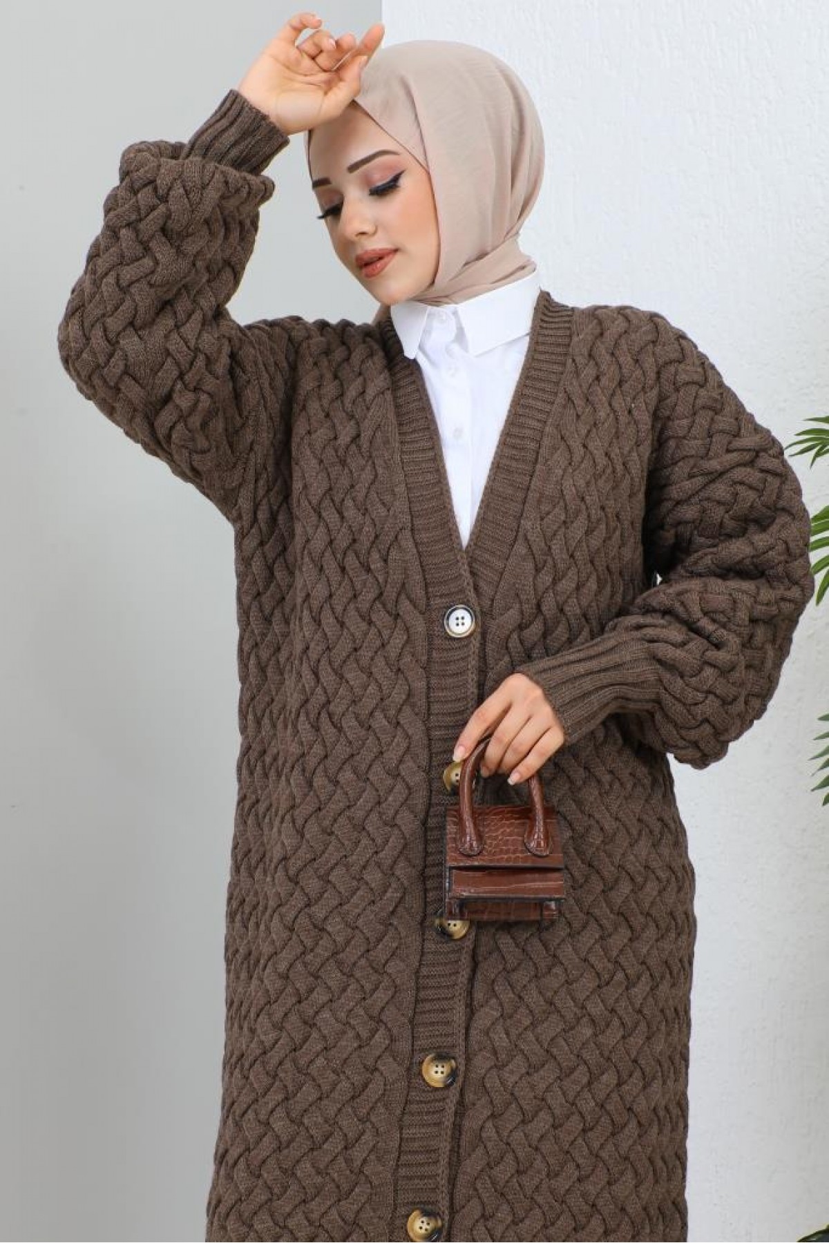 Örme Desenli Triko Hırka Kahverengi 2453 Örme Desenli Triko Hırka Kahverengi 2453