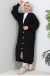  Örme Desenli Triko Hırka Siyah 2453