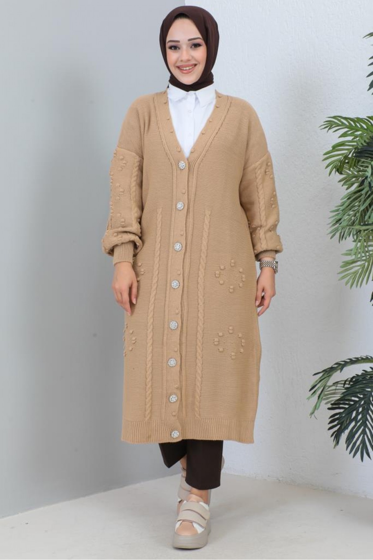 Tesettür Triko Hırka Camel 2454 Tesettür Triko Hırka Camel 2454