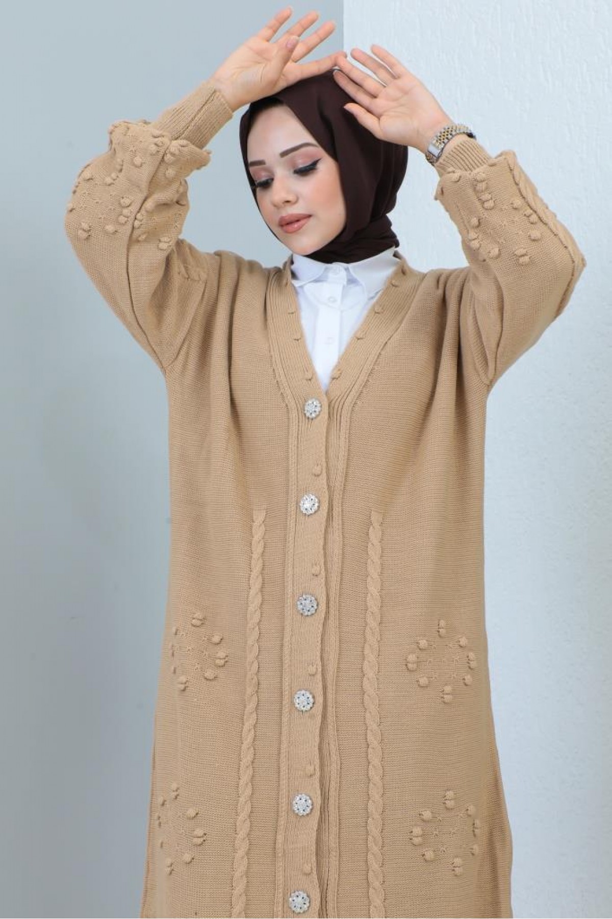 Tesettür Triko Hırka Camel 2454 Tesettür Triko Hırka Camel 2454