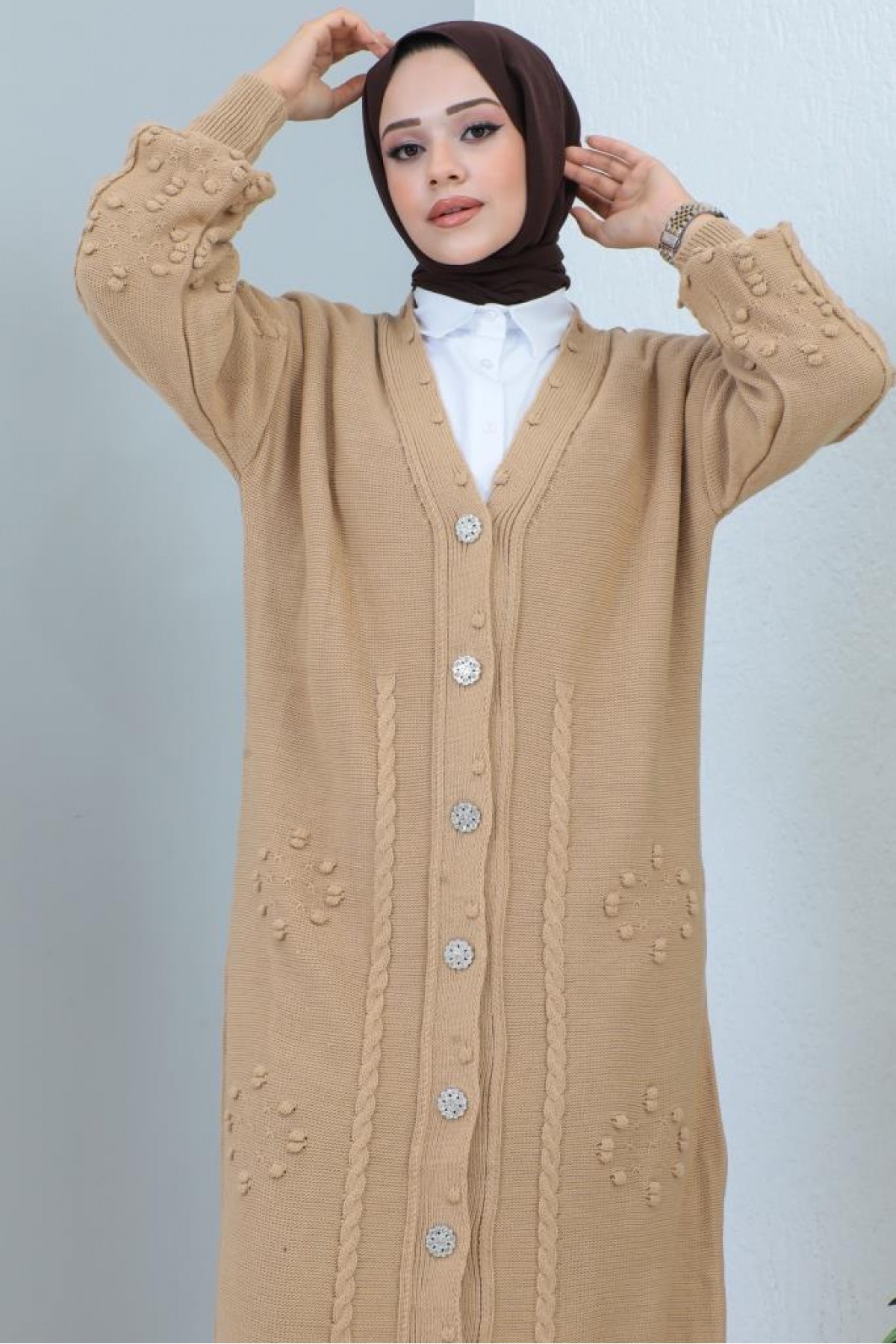 Tesettür Triko Hırka Camel 2454 Tesettür Triko Hırka Camel 2454