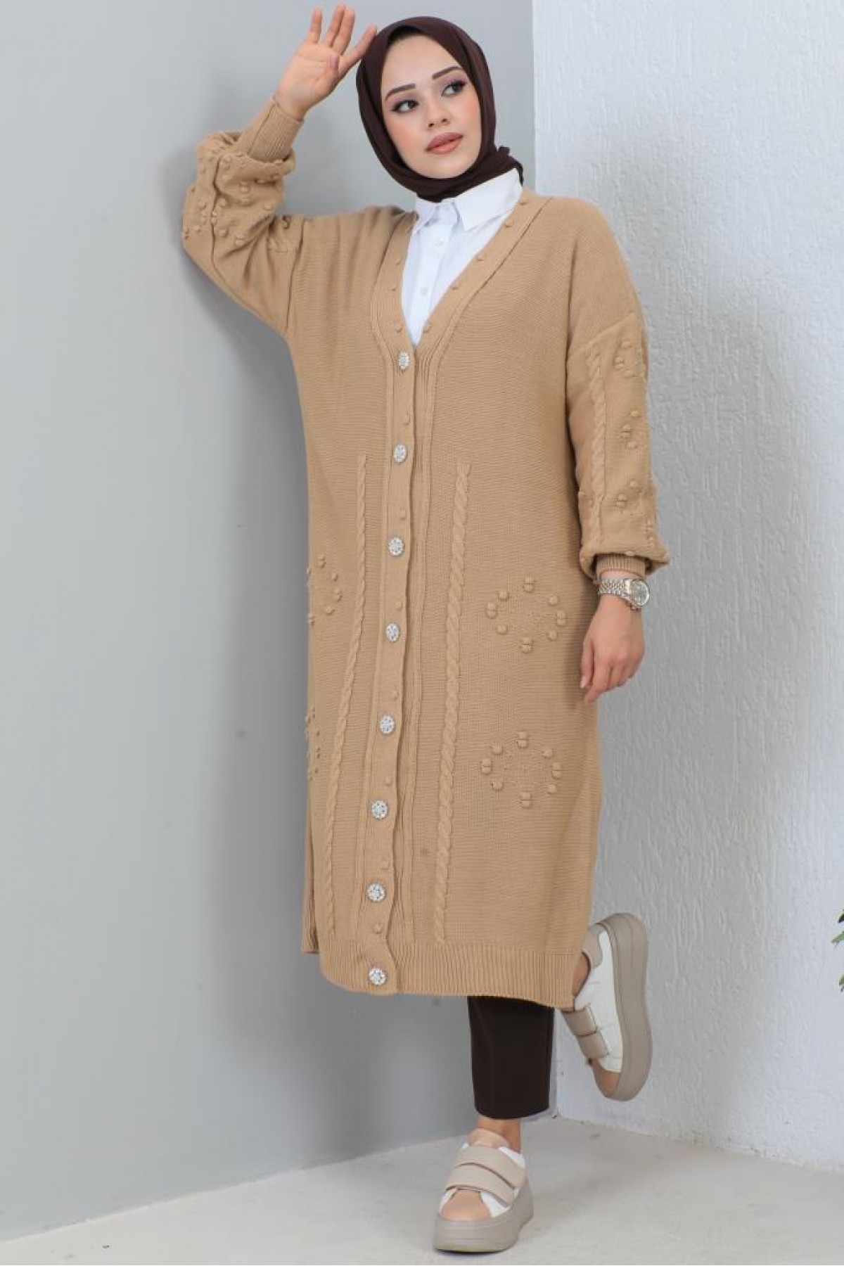 Tesettür Triko Hırka Camel 2454 Tesettür Triko Hırka Camel 2454