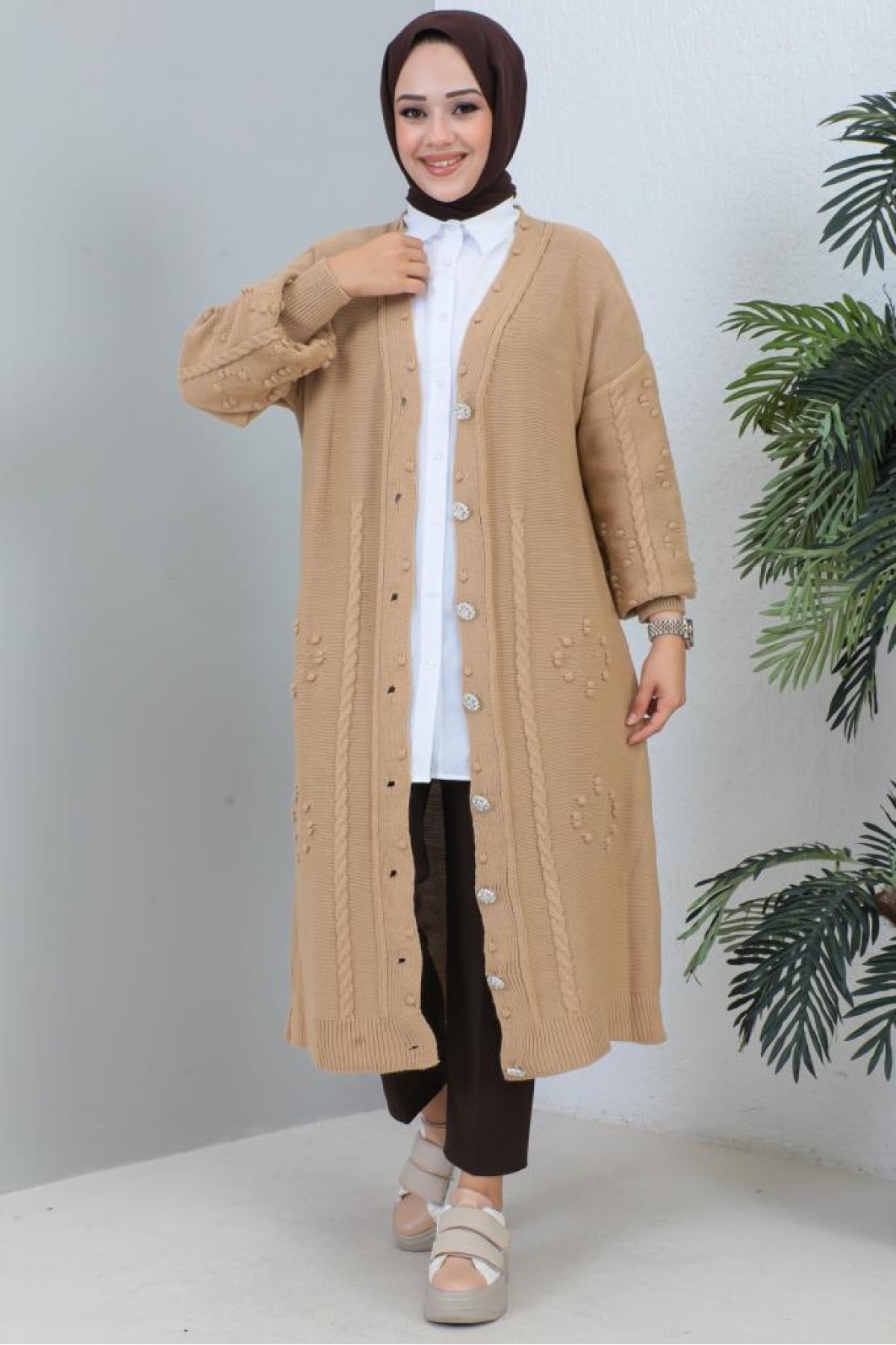 Tesettür Triko Hırka Camel 2454 Tesettür Triko Hırka Camel 2454