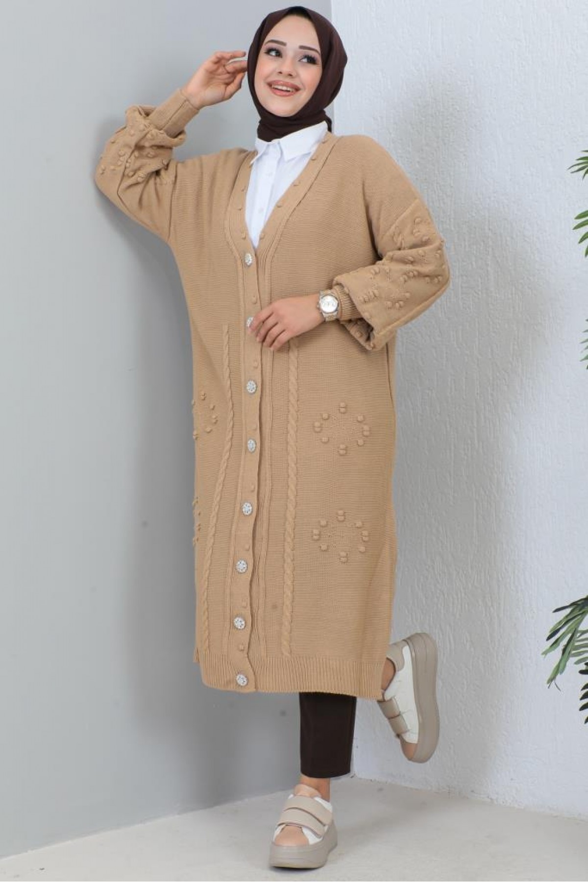 Tesettür Triko Hırka Camel 2454 Tesettür Triko Hırka Camel 2454