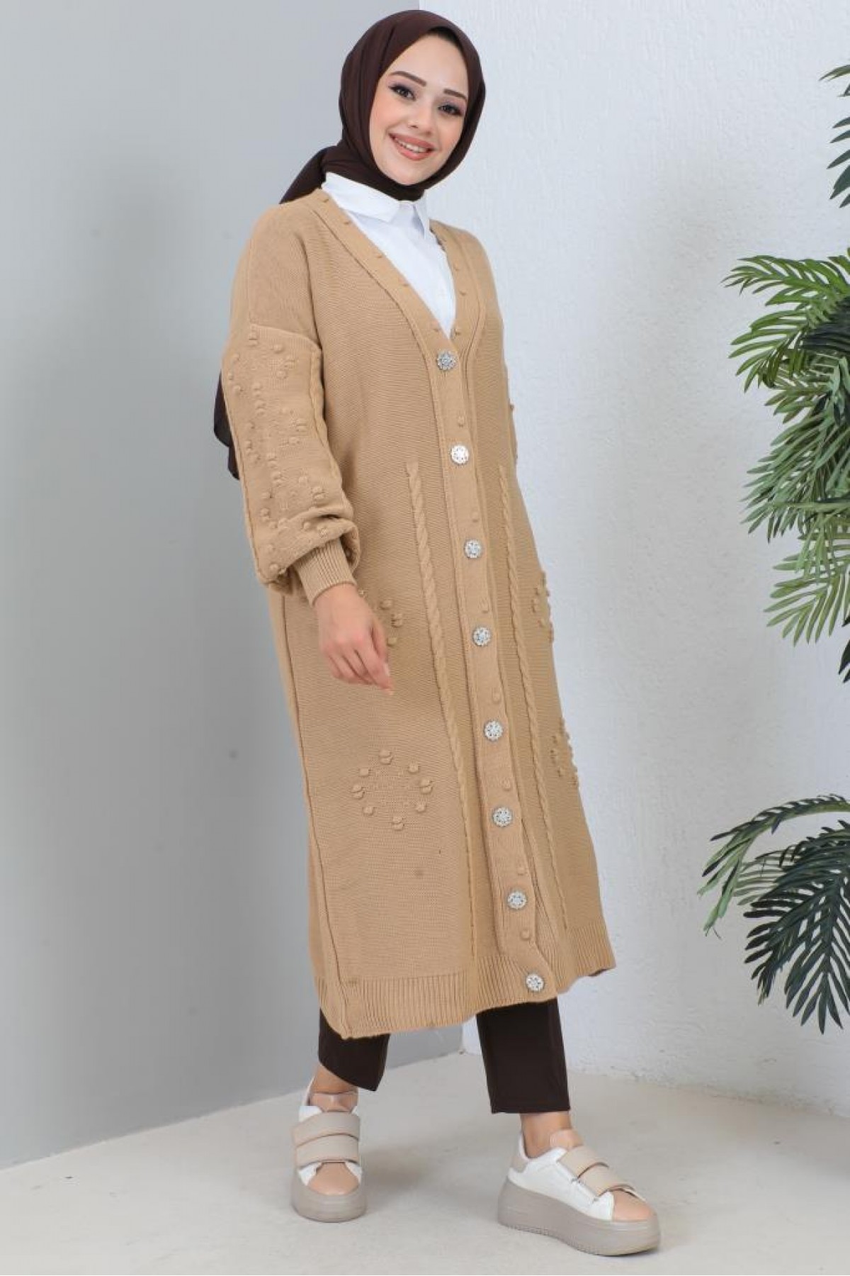 Tesettür Triko Hırka Camel 2454 Tesettür Triko Hırka Camel 2454