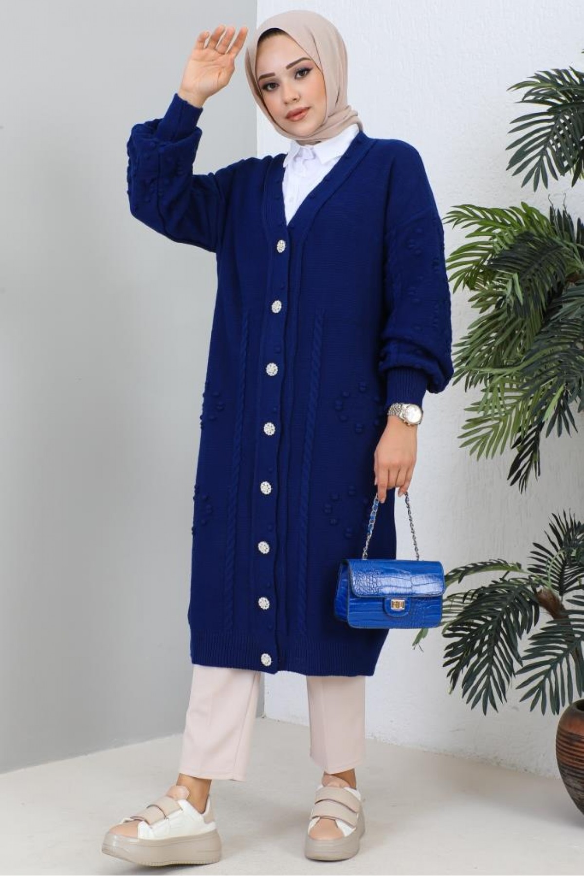 Tesettür Triko Hırka Saks Mavisi 2454 Tesettür Triko Hırka Saks Mavisi 2454