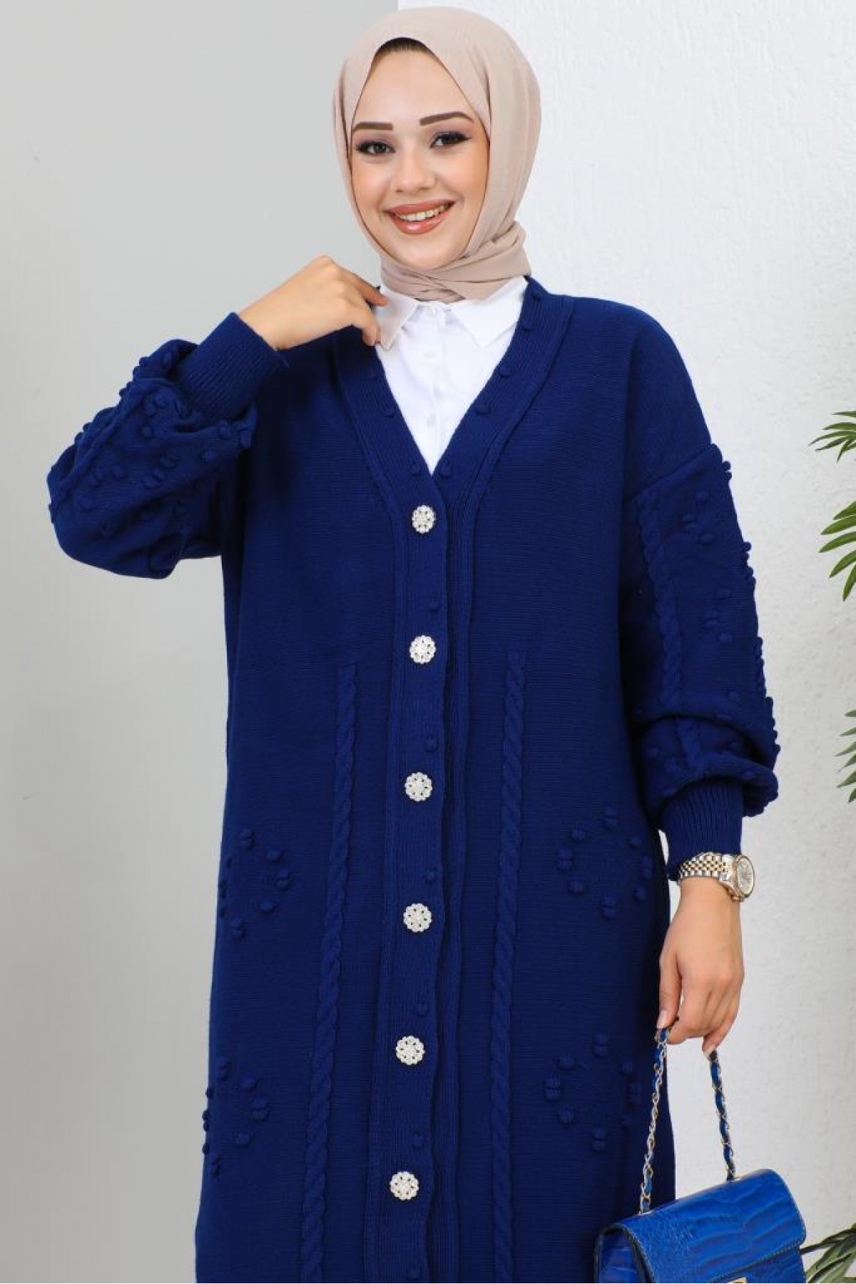 Tesettür Triko Hırka Saks Mavisi 2454 Tesettür Triko Hırka Saks Mavisi 2454