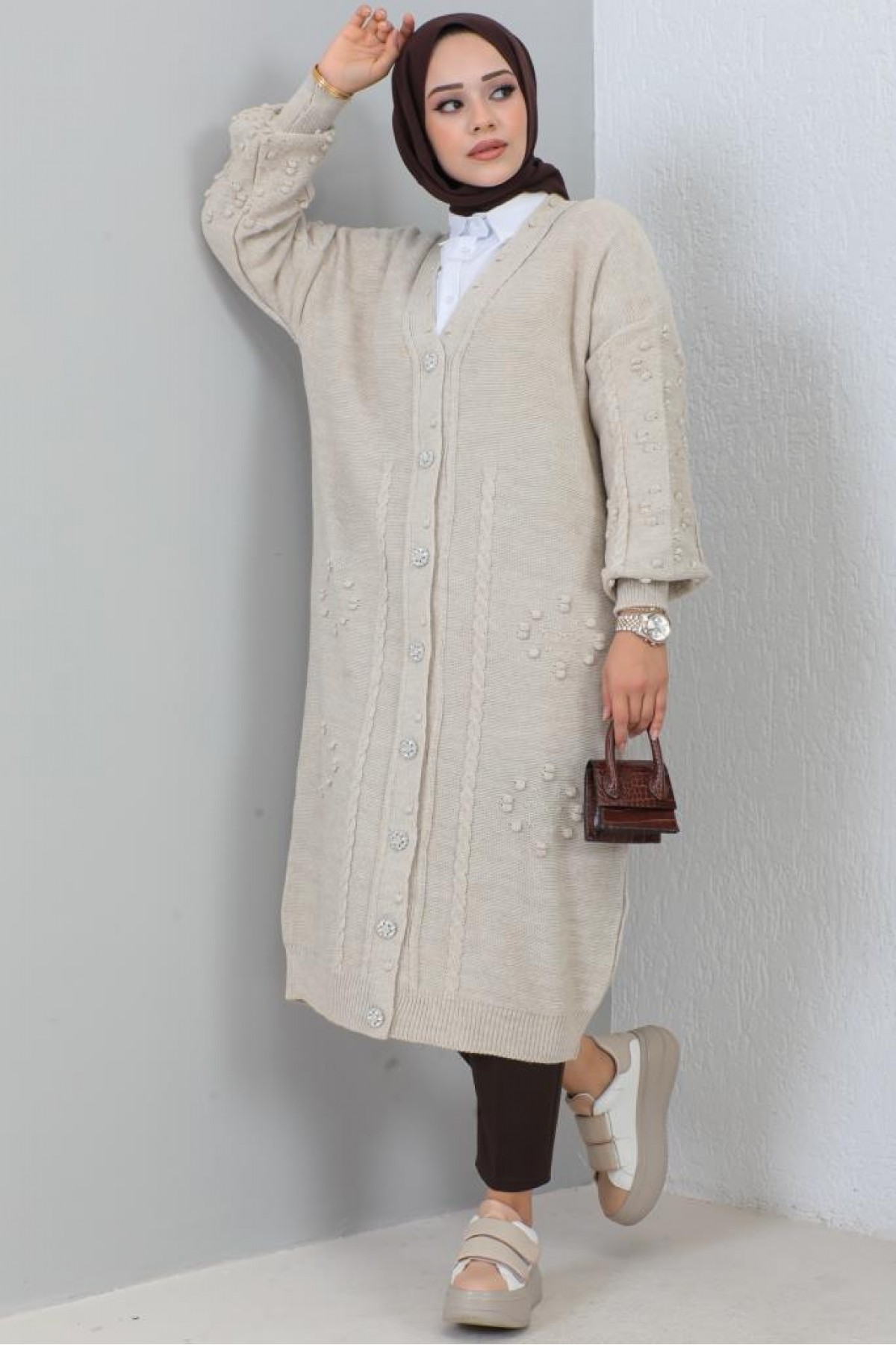 Tesettür Triko Hırka Taş Rengi 2454 Tesettür Triko Hırka Taş Rengi 2454