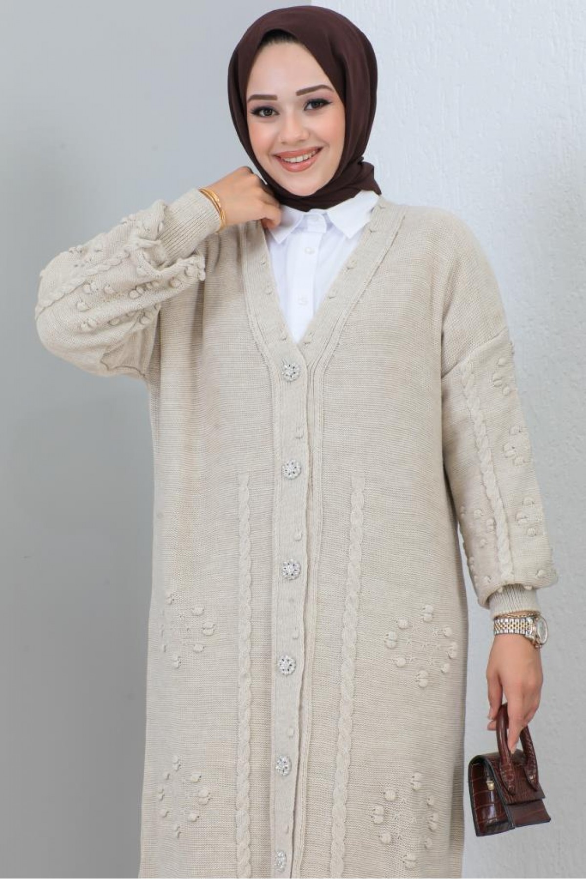 Tesettür Triko Hırka Taş Rengi 2454 Tesettür Triko Hırka Taş Rengi 2454