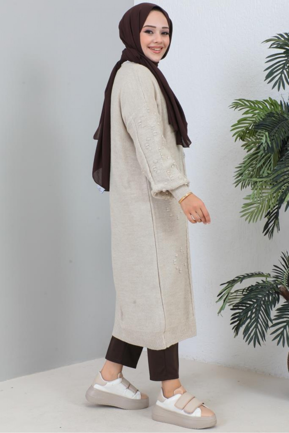 Tesettür Triko Hırka Taş Rengi 2454 Tesettür Triko Hırka Taş Rengi 2454