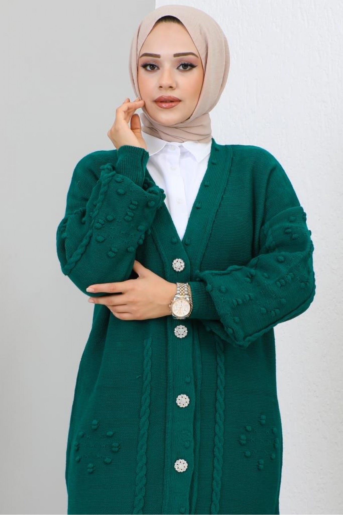 Tesettür Triko Hırka Zümrüt Yeşili 2454 Tesettür Triko Hırka Zümrüt Yeşili 2454
