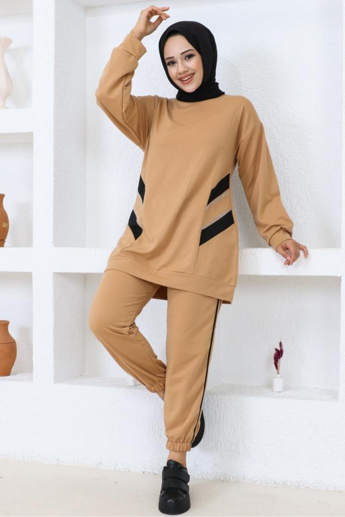 İki İplik Tesettür Takım Camel 3401 İki İplik Tesettür Takım Camel 3401