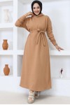 Üç İplik Kapüşonlu Elbise Camel 5651 Üç İplik Kapüşonlu Elbise Camel 5651