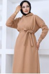 Üç İplik Kapüşonlu Elbise Camel 5651 Üç İplik Kapüşonlu Elbise Camel 5651