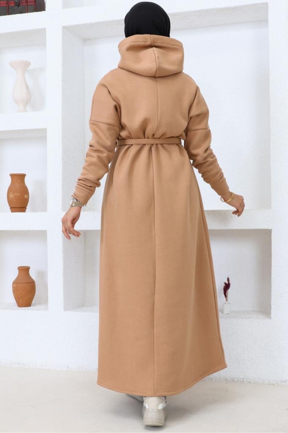 Üç İplik Kapüşonlu Elbise Camel 5651 Üç İplik Kapüşonlu Elbise Camel 5651