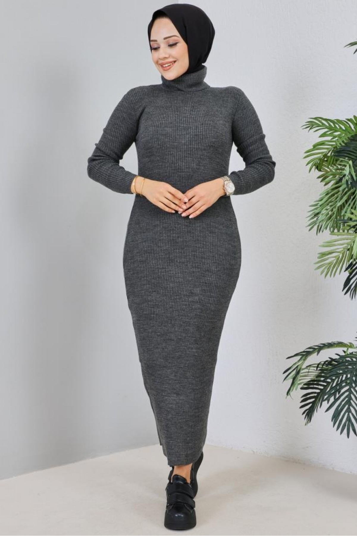 Fitilli Uzun Triko Elbise Antrasit 23100 Fitilli Uzun Triko Elbise Antrasit 23100