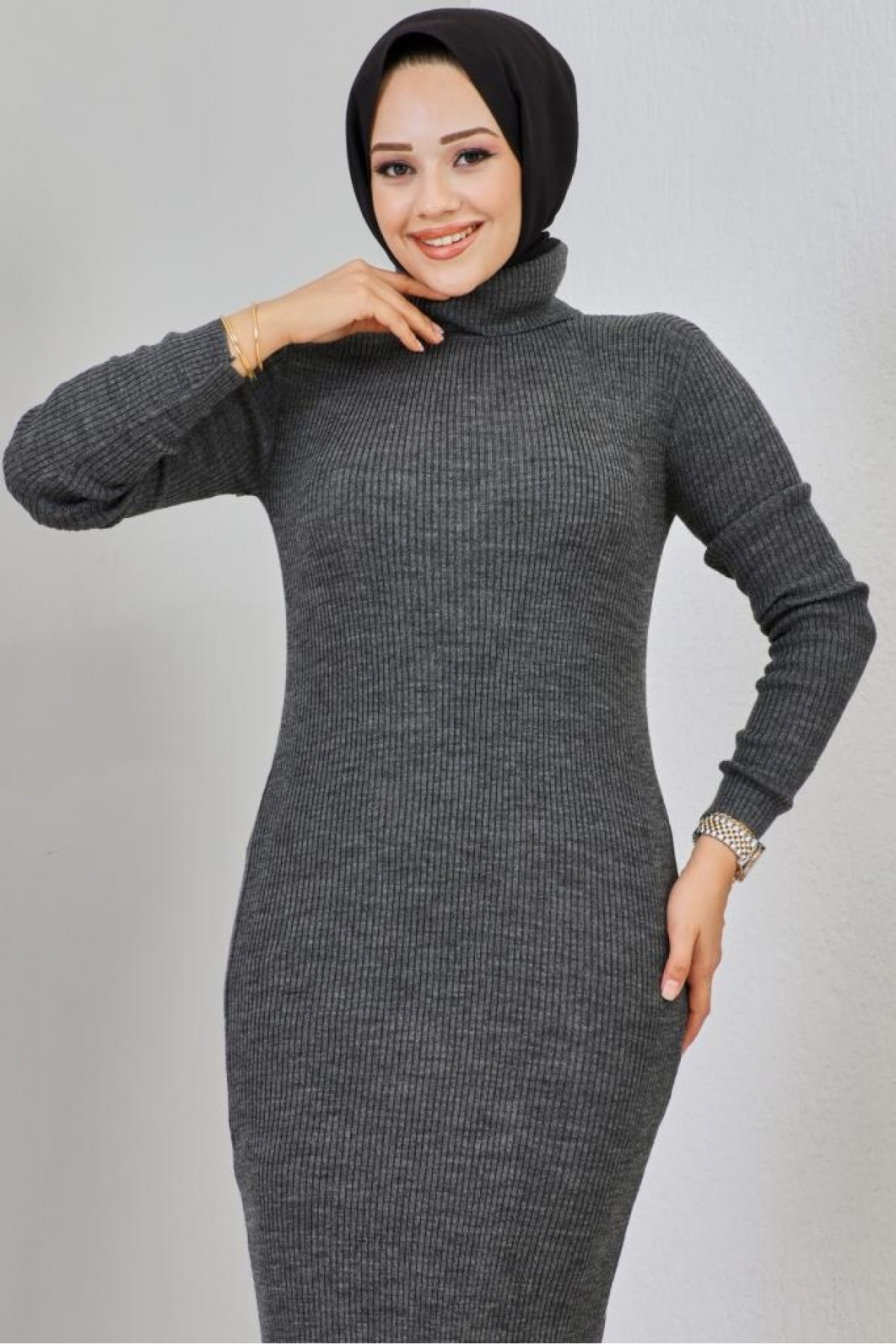 Fitilli Uzun Triko Elbise Antrasit 23100 Fitilli Uzun Triko Elbise Antrasit 23100