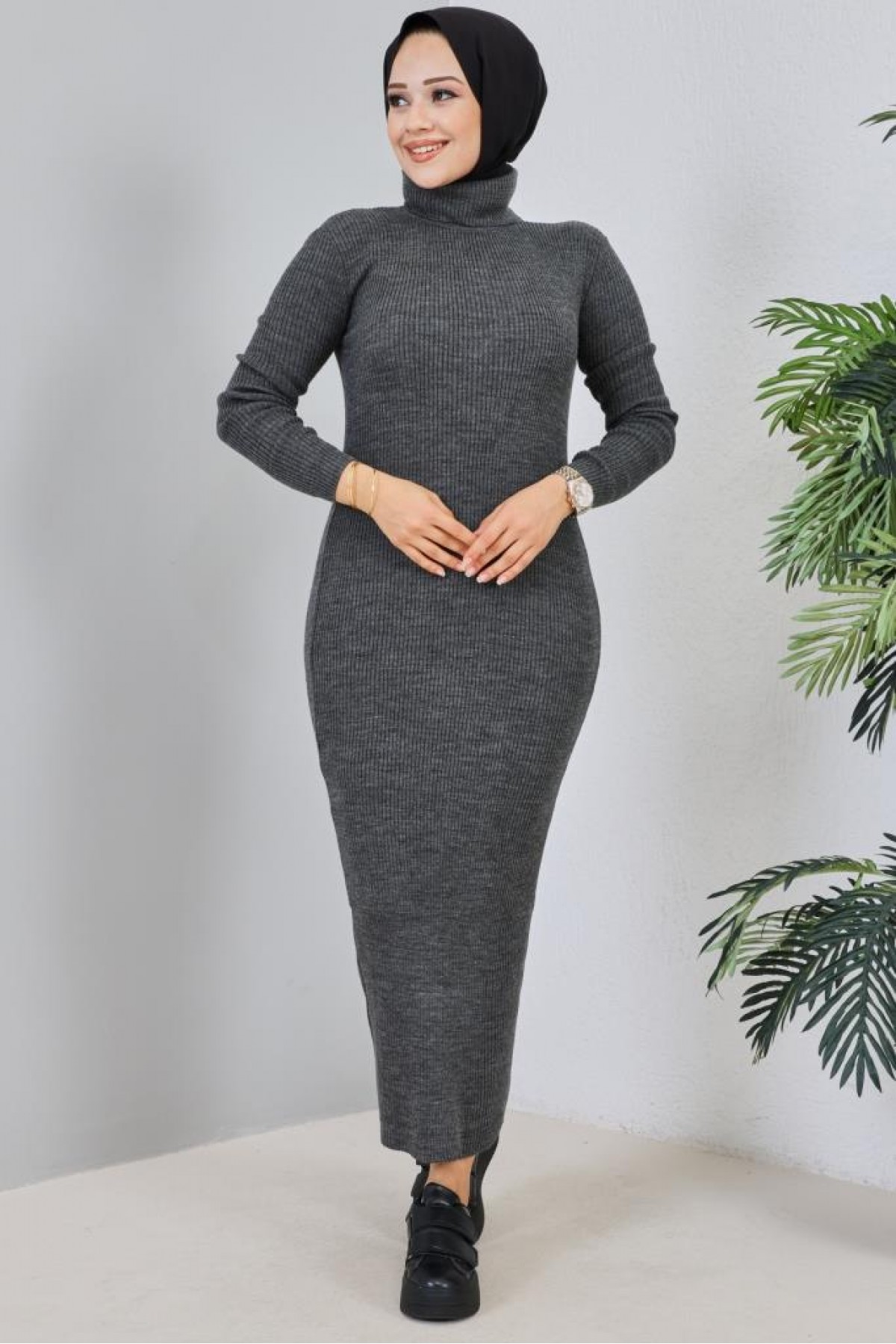 Fitilli Uzun Triko Elbise Antrasit 23100 Fitilli Uzun Triko Elbise Antrasit 23100