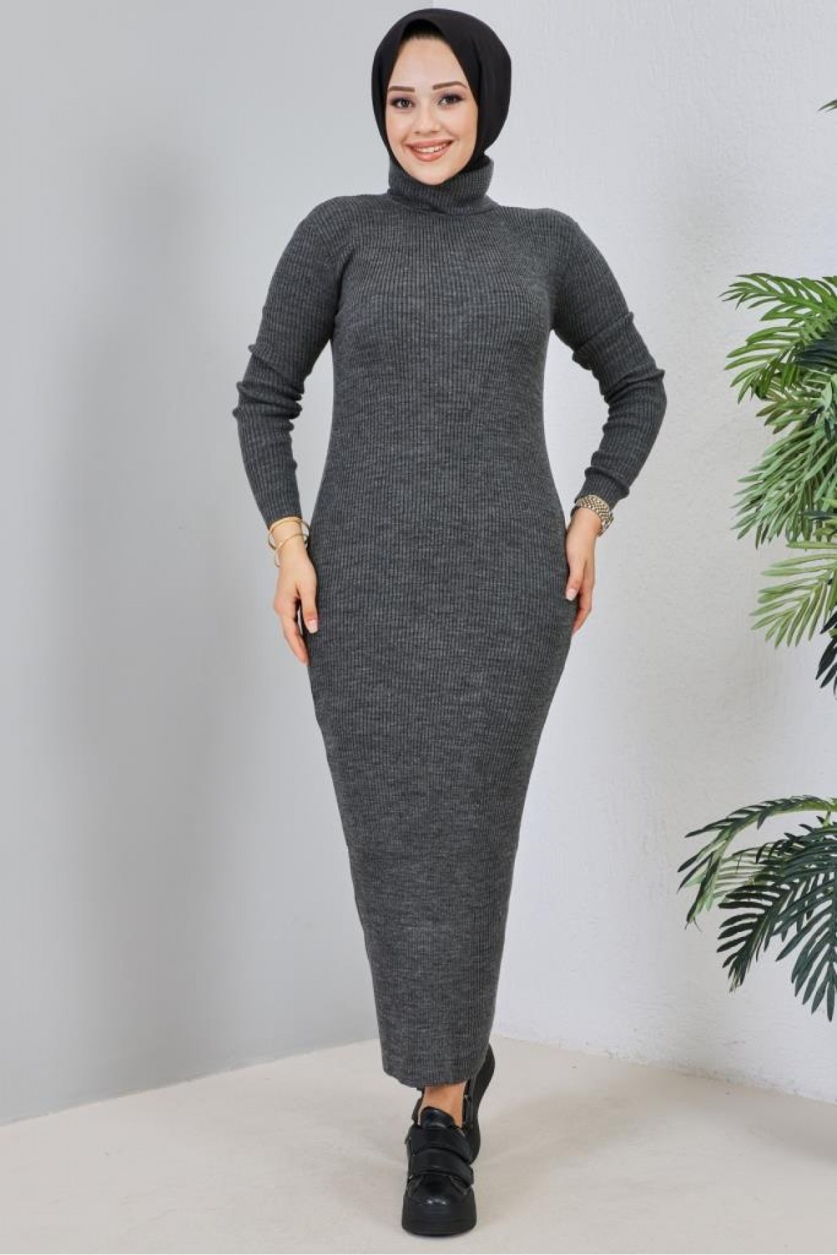 Fitilli Uzun Triko Elbise Antrasit 23100 Fitilli Uzun Triko Elbise Antrasit 23100