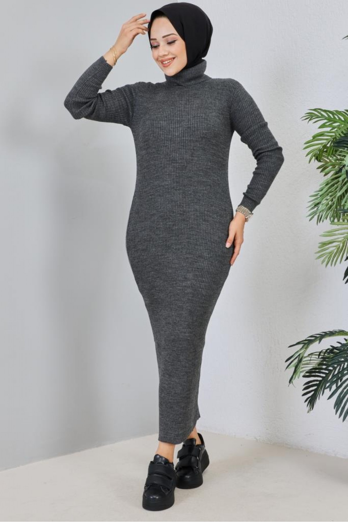 Fitilli Uzun Triko Elbise Antrasit 23100 Fitilli Uzun Triko Elbise Antrasit 23100