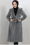 Beli Kuşaklı Kürk Kaban Antrasit 1069 Beli Kuşaklı Kürk Kaban Antrasit 1069