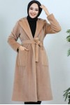 Beli Kuşaklı Kürk Kaban Camel 1069 Beli Kuşaklı Kürk Kaban Camel 1069