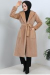 Beli Kuşaklı Kürk Kaban Camel 1069 Beli Kuşaklı Kürk Kaban Camel 1069