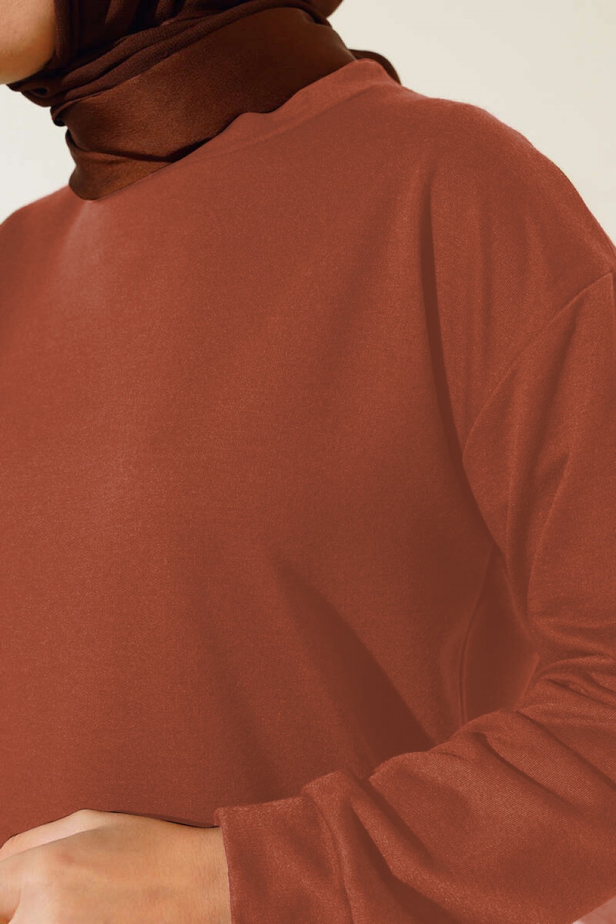Yanları Yırtmaçlı Basic Uzun Tunik Kiremit 1983 Yanları Yırtmaçlı Basic Uzun Tunik Kiremit 1983
