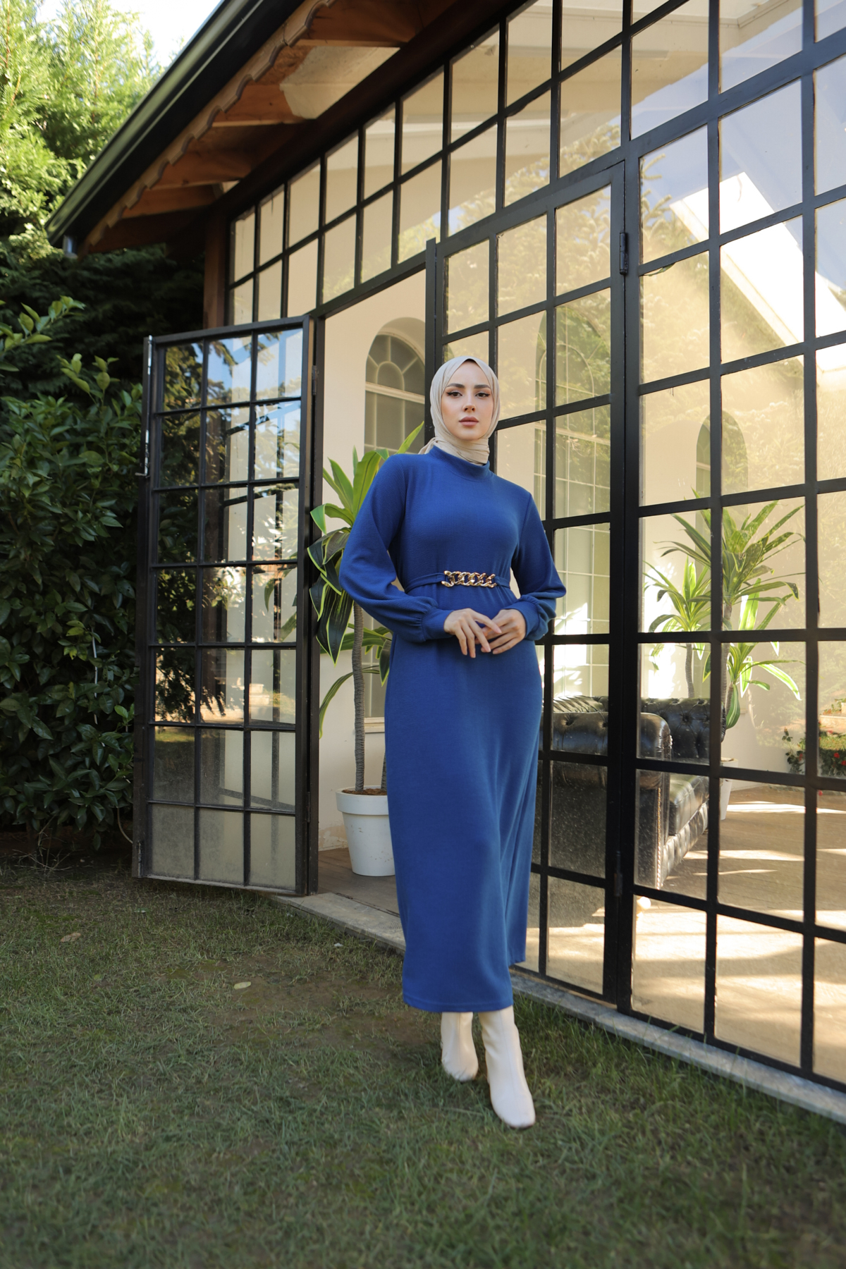 Tokalı Kuşaklı Elbise Saks Mavisi 3831 Tokalı Kuşaklı Elbise Saks Mavisi 3831
