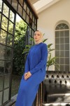 Yaka Fermuarlı Fitilli Uzun Triko Elbise Saks Mavisi 11026 Yaka Fermuarlı Fitilli Uzun Triko Elbise Saks Mavisi 11026