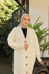 Örme Desenli Triko Hırka Ekru 2453 Örme Desenli Triko Hırka Ekru 2453