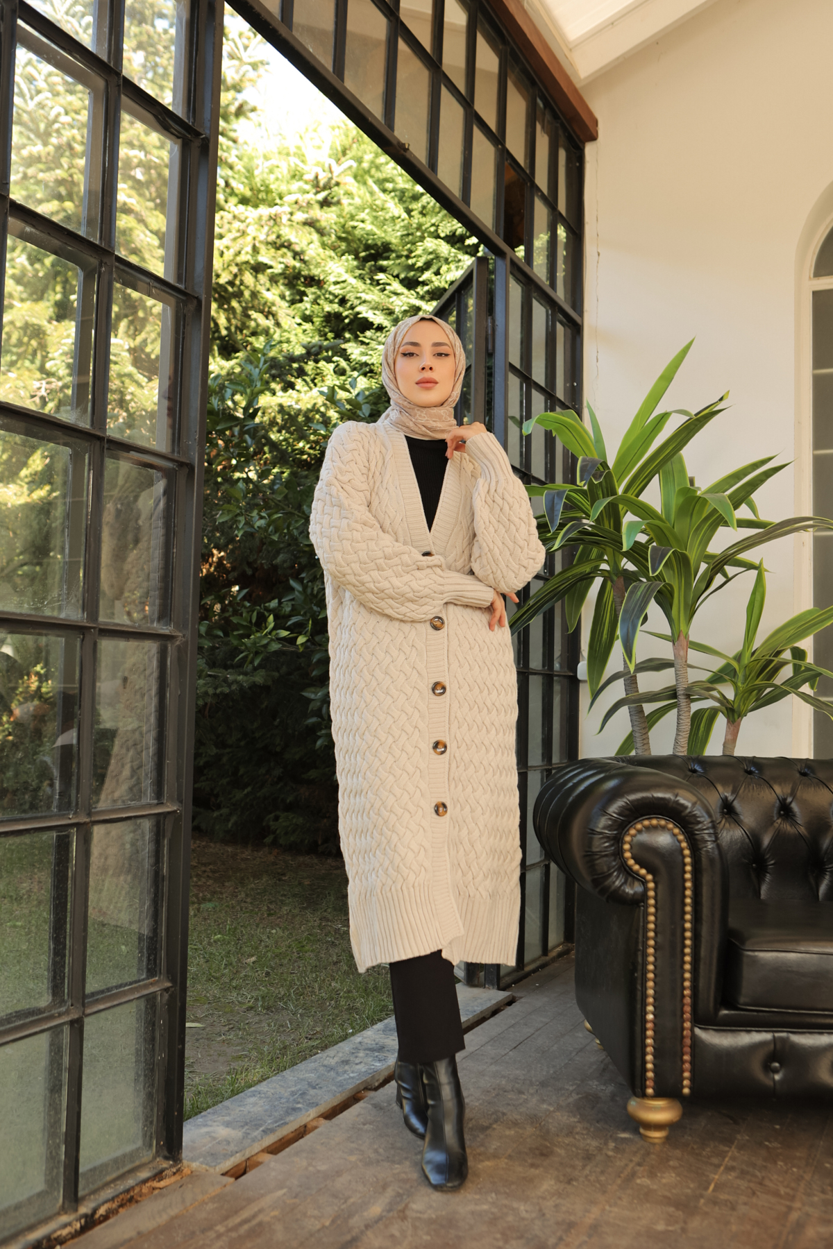 Örme Desenli Triko Hırka Taş Rengi 2453 Örme Desenli Triko Hırka Taş Rengi 2453