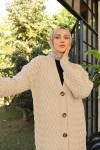 Örme Desenli Triko Hırka Taş Rengi 2453 Örme Desenli Triko Hırka Taş Rengi 2453