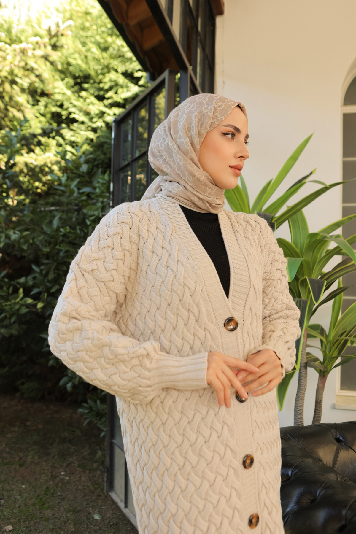 Örme Desenli Triko Hırka Taş Rengi 2453 Örme Desenli Triko Hırka Taş Rengi 2453