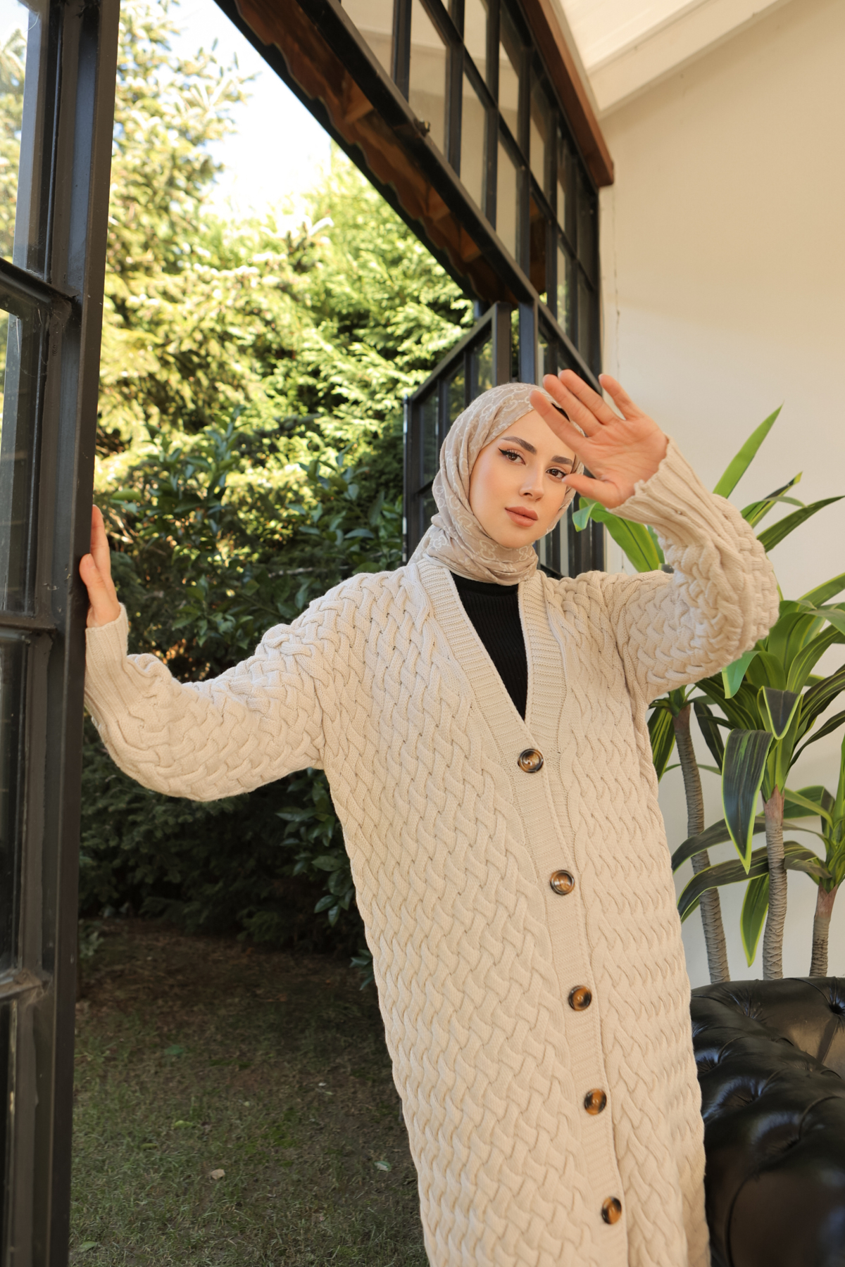 Örme Desenli Triko Hırka Taş Rengi 2453 Örme Desenli Triko Hırka Taş Rengi 2453