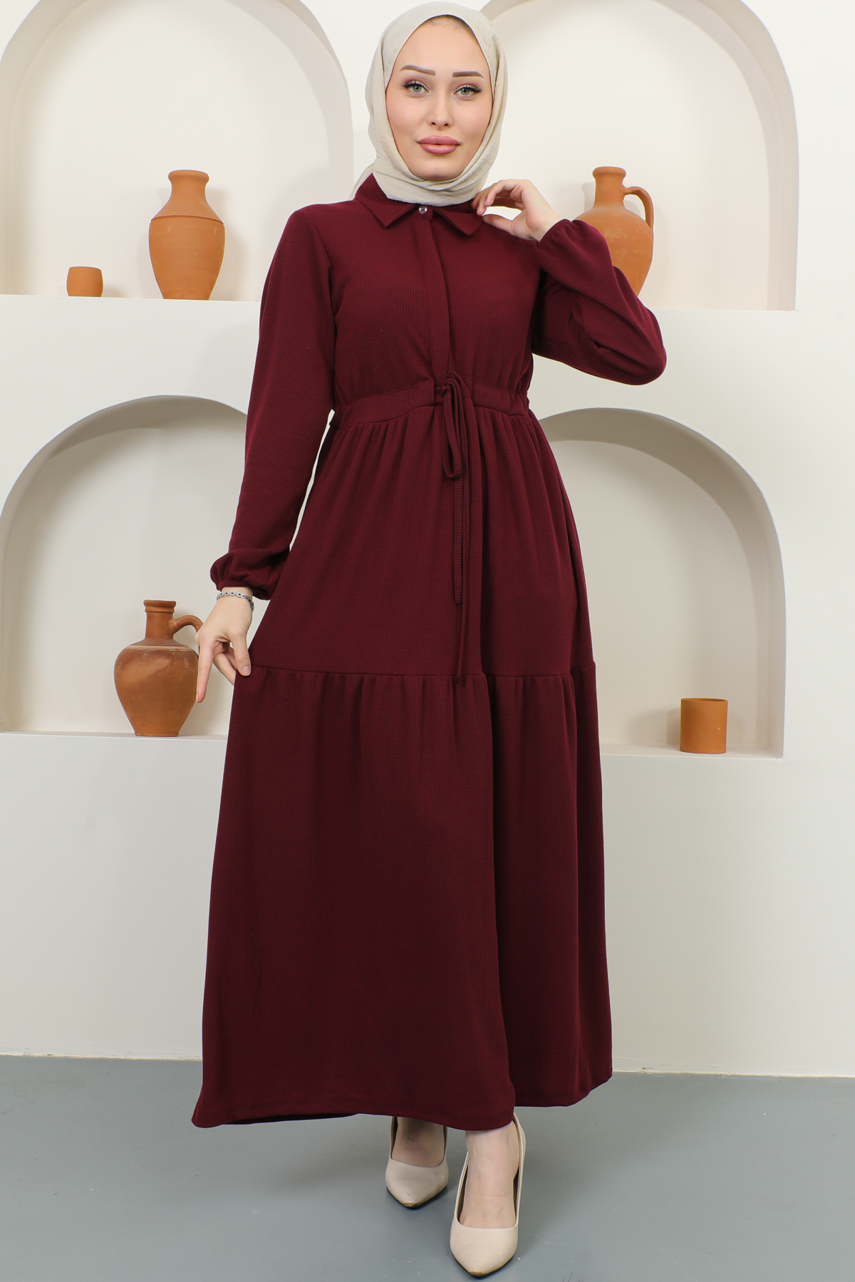 Fitilli Burgu Tünelli Elbise Bordo 2322 Fitilli Burgu Tünelli Elbise Bordo 2322