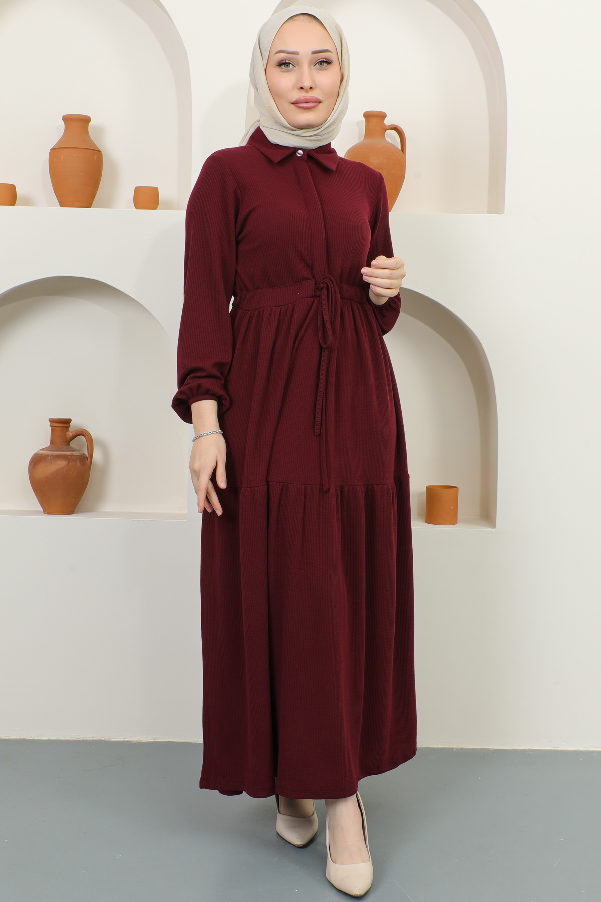 Fitilli Burgu Tünelli Elbise Bordo 2322 Fitilli Burgu Tünelli Elbise Bordo 2322
