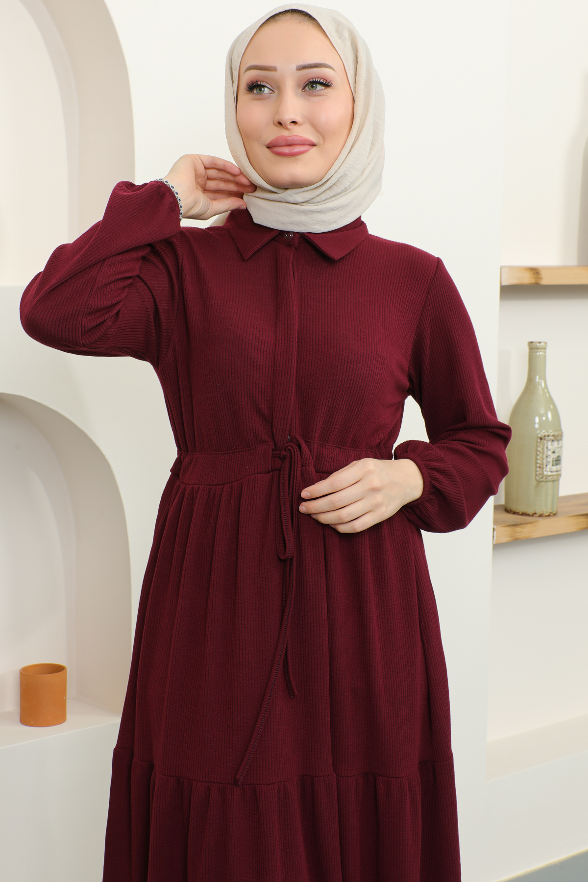 Fitilli Burgu Tünelli Elbise Bordo 2322 Fitilli Burgu Tünelli Elbise Bordo 2322